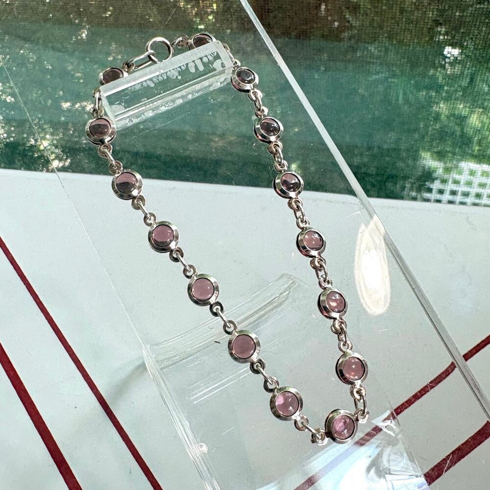 Sterling Silver Purple Cabochon Bracelet 925 Link Bracelet 7.25”